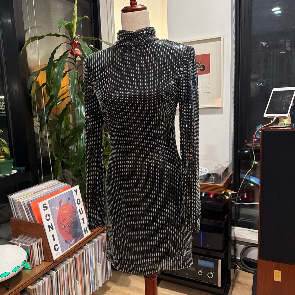 Glamorous Black Sequin Long Sleeve Dress